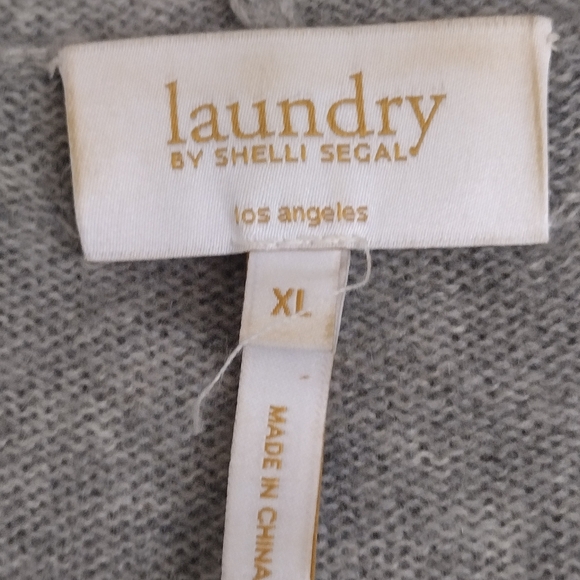 Laundry By Shelli Segal Grey Navy Striped Cashmere Cardigan With Hood Size XL - Picture 2 of 11